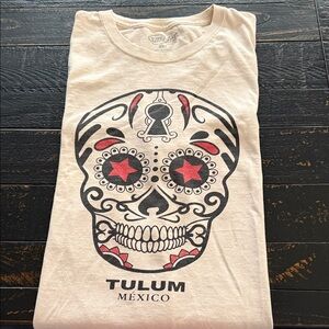 Beige Tulum Mexico Skull Graphic T-Shirt